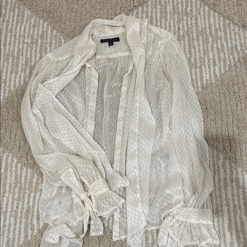Banana Republic Sheer Ivory Dot Button-Up Blouse